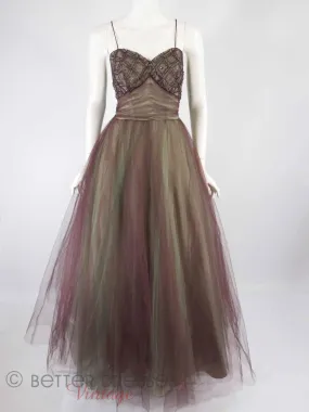 40s/50s Embellished Tulle Ball Gown - sm