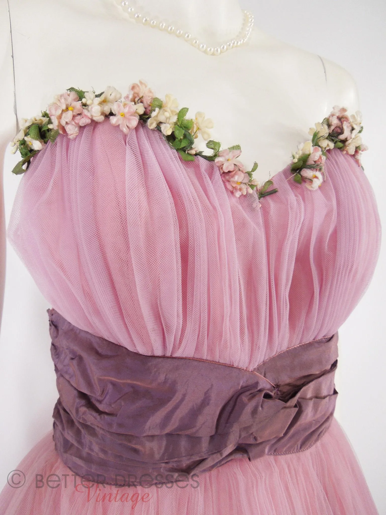 40/50s Pink Tulle Strapless Gown - sm