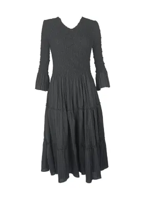 8240046 V-Neck High Waist Long Sleeve Dress *Black