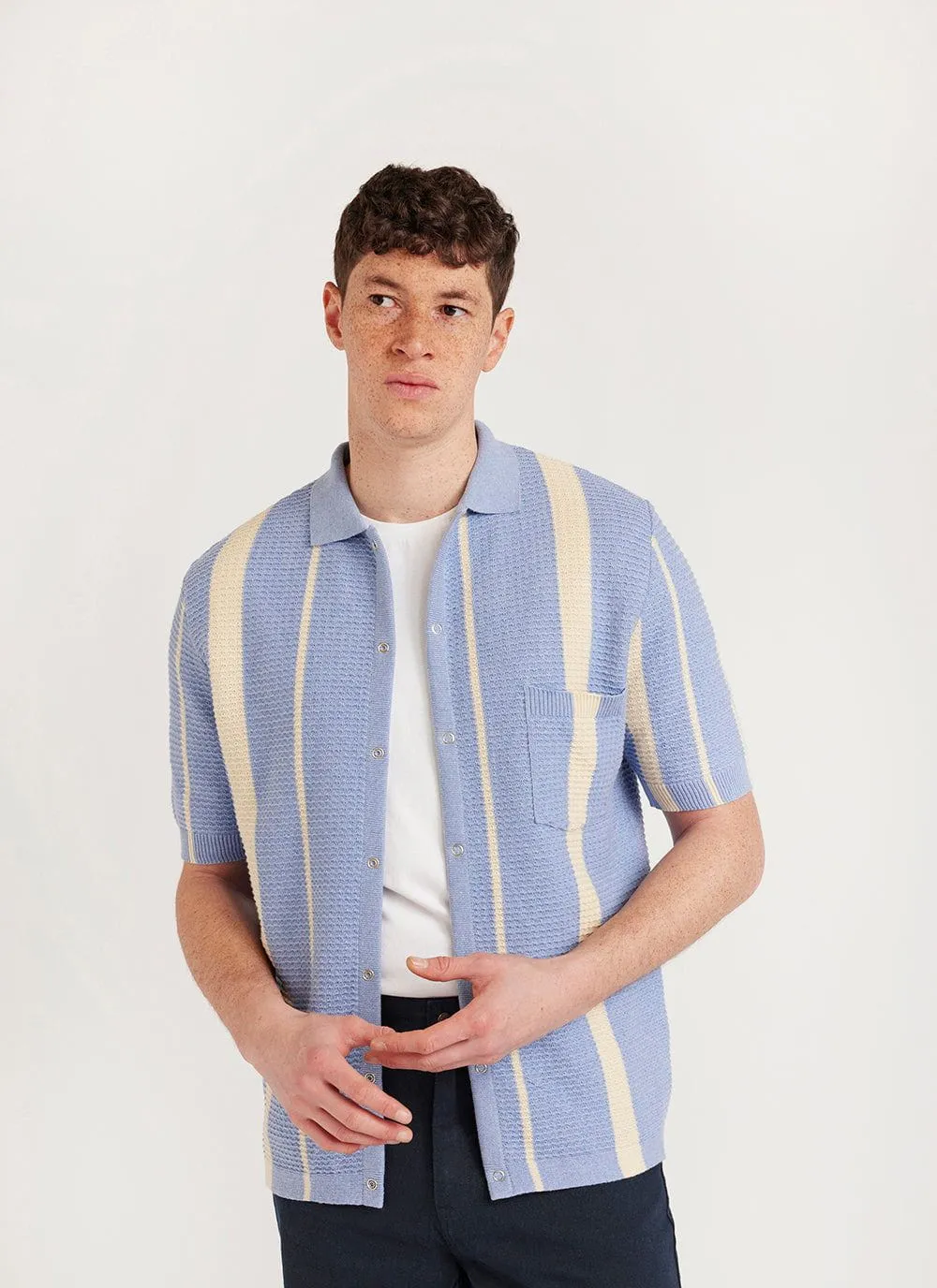 Adaman Breeze Shirt | Knitted Cotton | Heather Blue