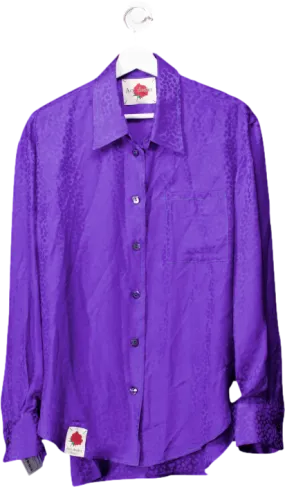 Art dealer Purple 100% Silk Leopard Jacquard Shirt UK S