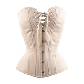 Beige Cotton Overbust Corset, Hourglass Silhouette, NEW