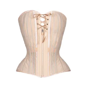 Beige Fine Mesh No Line Overbust Corset, Hourglass Silhouette, NEW