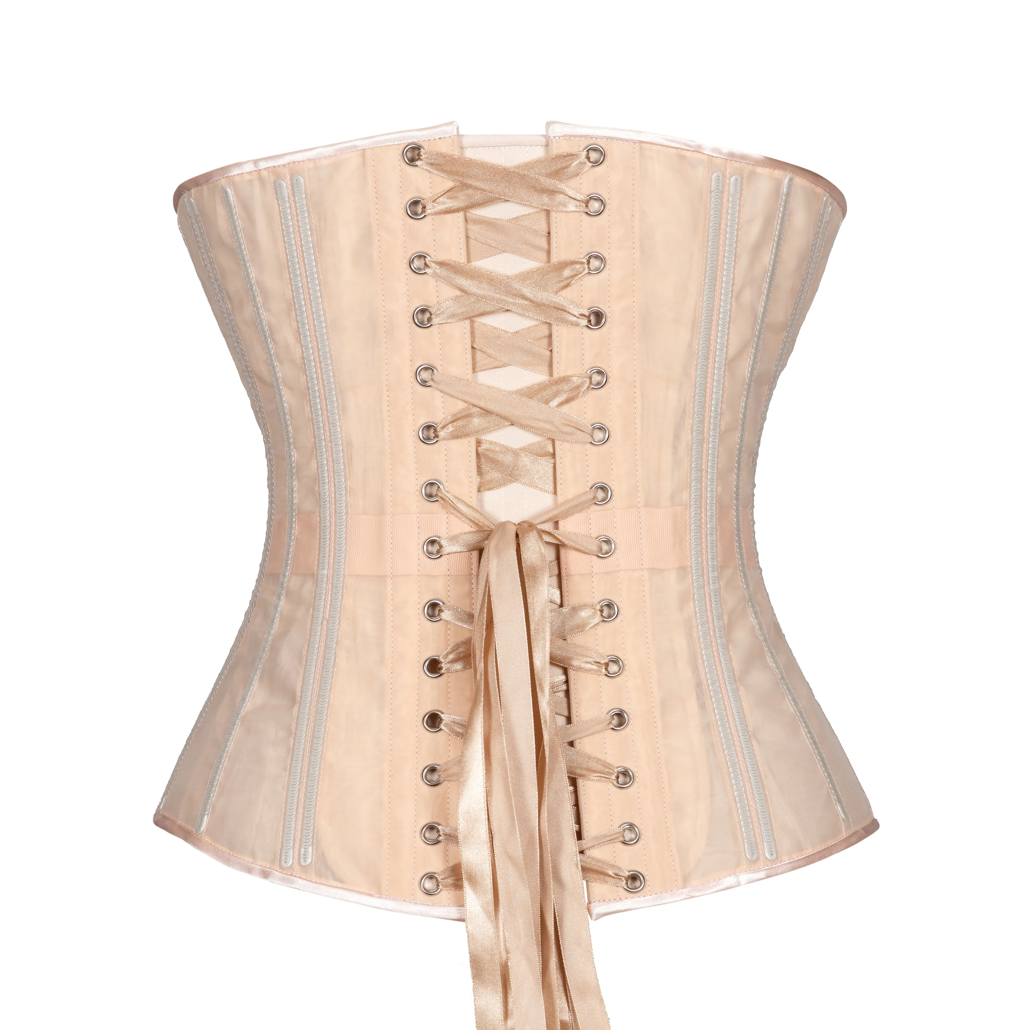 Beige Fine Mesh No Line Overbust Corset, Slim Silhouette, Regular