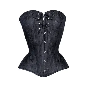 Black Floral Brocade Overbust Corset, Hourglass Silhouette, NEW