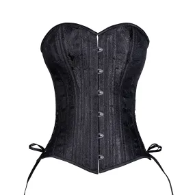 Black Floral Brocade Overbust Corset, Slim Silhouette, Regular