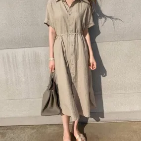 Button-Down Dress With Waist Band