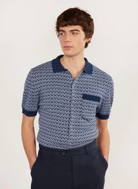 Casa Piccante Shirt | Knitted Cotton | Blue Jacquard