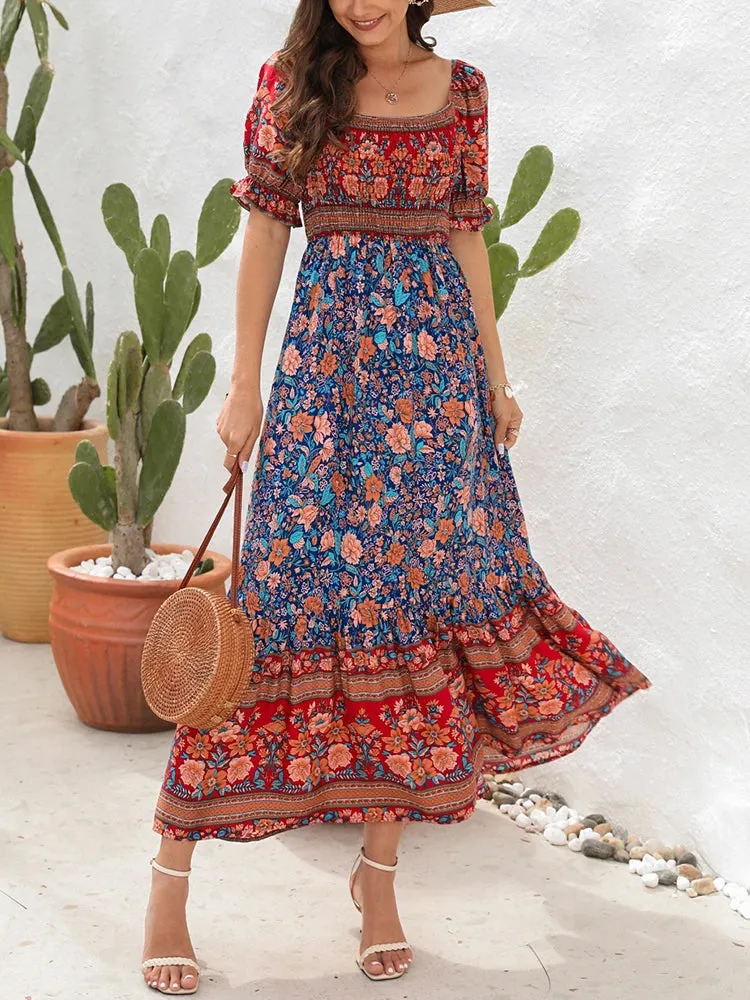 DressBetty - 2024 Summer Beach Bohemian Casual Boho Dress with Short Sleeves