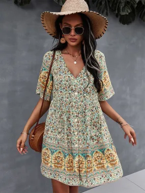 DressBetty - New Floral Print Summer Casual V Neck Bohemian Short Sleeve Dress For Woman