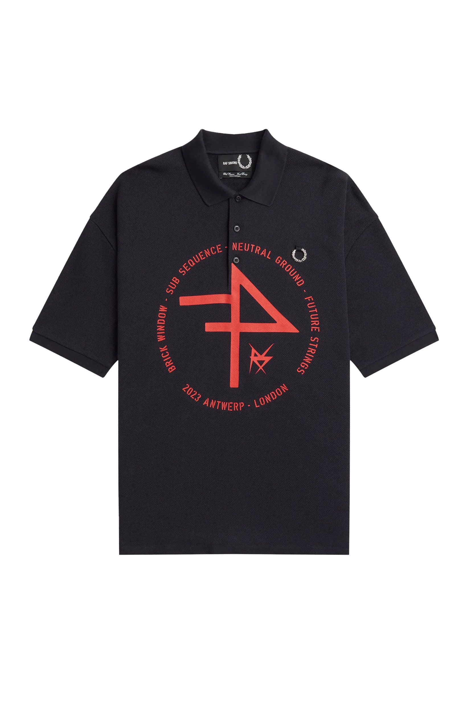 Fred Perry x Raf Simons Oversized Printed Polo Shirt Navy Blue