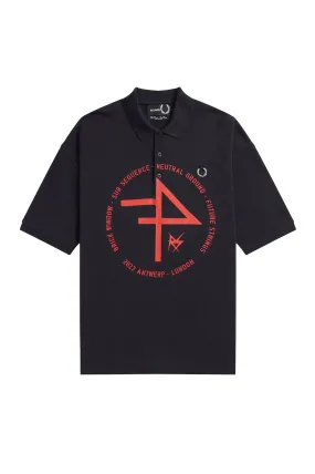 Fred Perry x Raf Simons Oversized Printed Polo Shirt Navy Blue