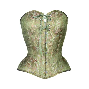 Green Brocade Overbust Corset, Hourglass Silhouette, NEW