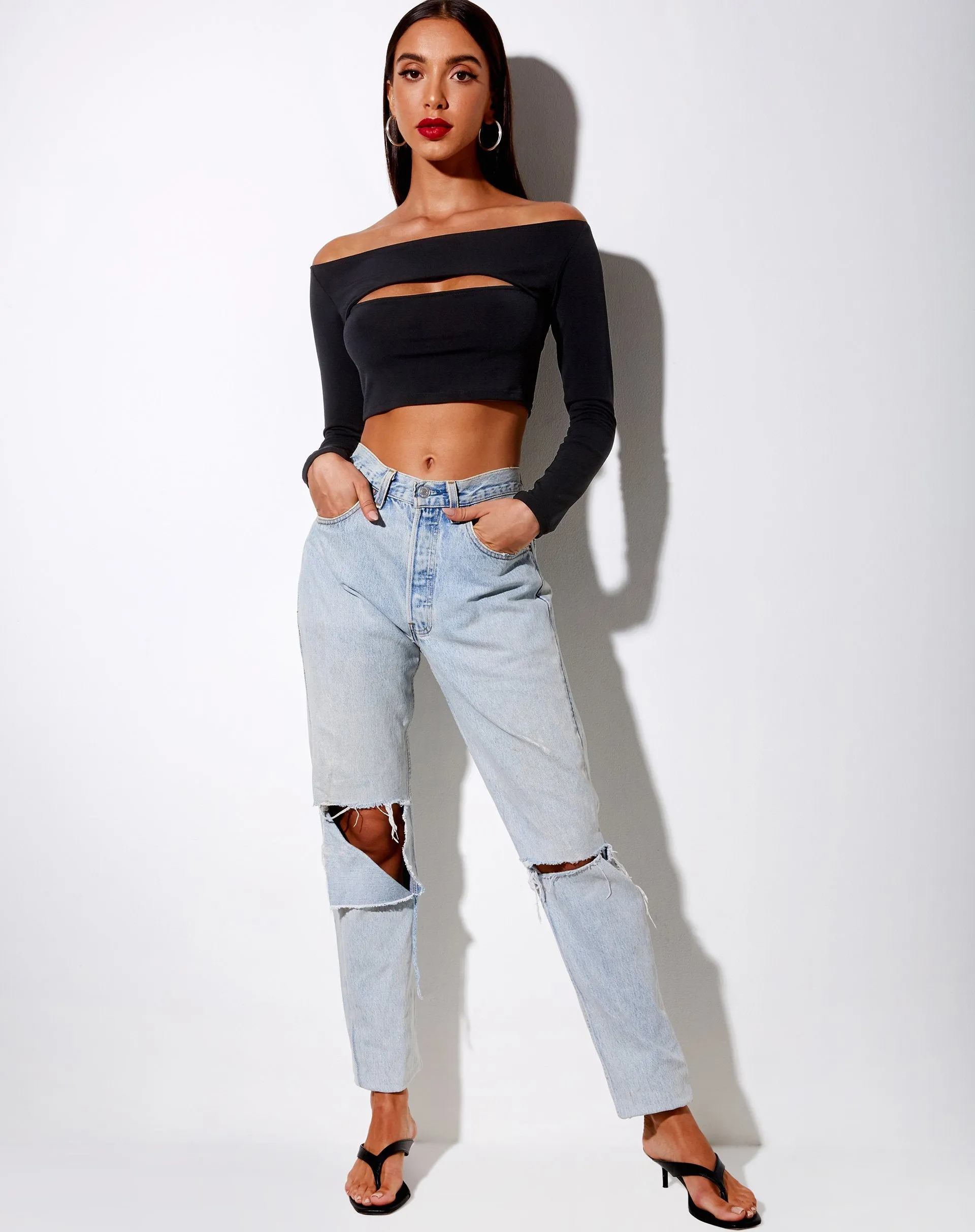 Leja Crop Top in Polycrepe Black