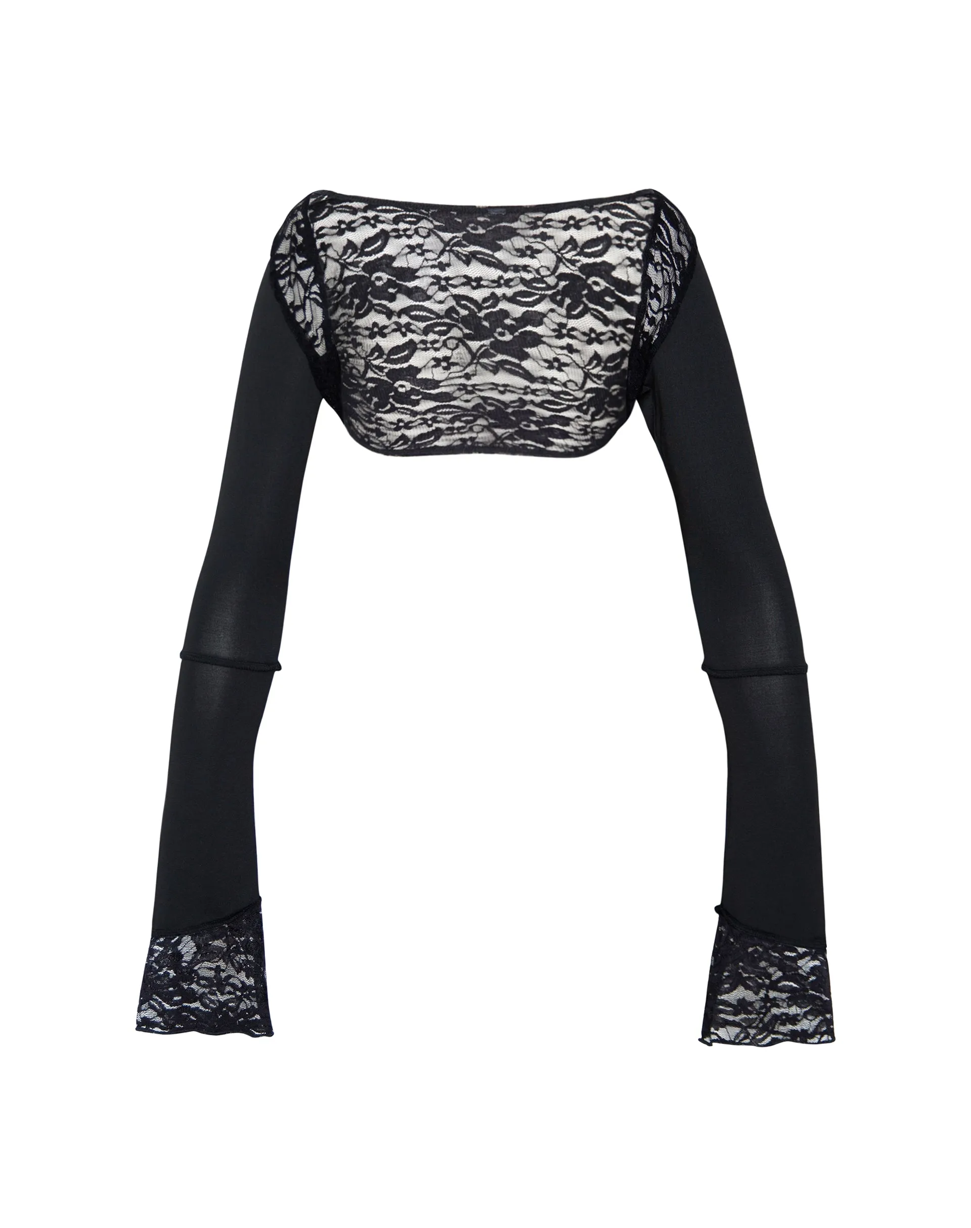 Lenny Lace Shrug Top in Slinky Black with Black Lace Trim