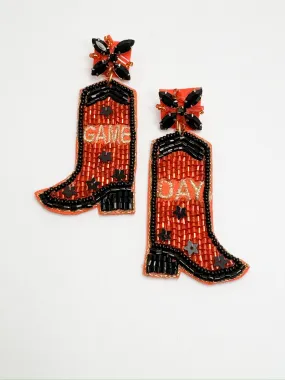 Orange & Black Cowboy Boot Earrings