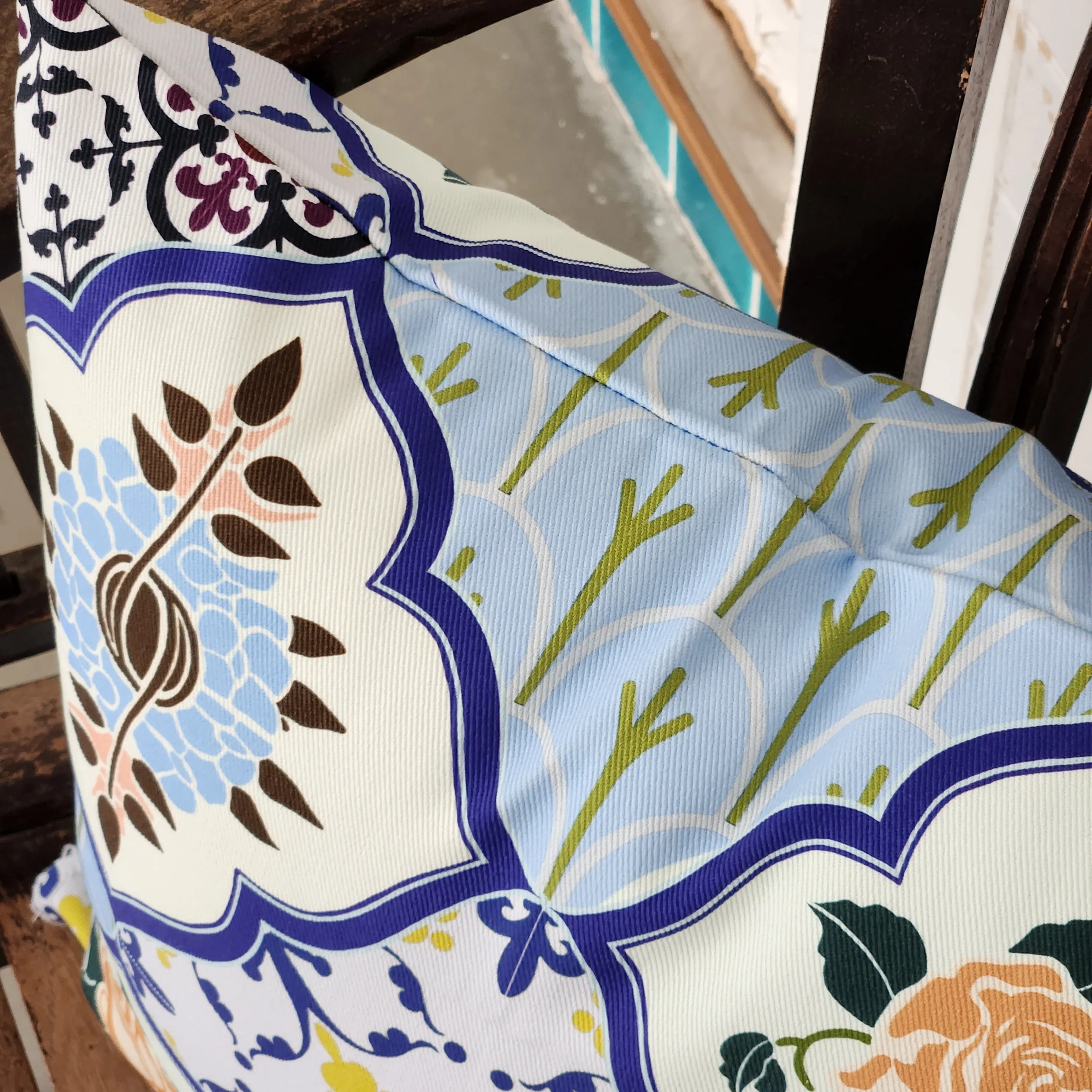 Peranakan Tile Cushion Cover Mix Blue Tile