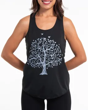 Super Soft Cotton Womens Tree Tank Top in Black