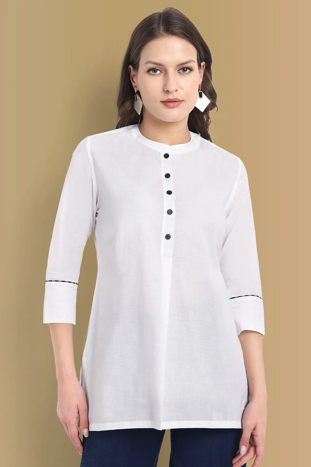 White Tunic Kurta with Check Detailing