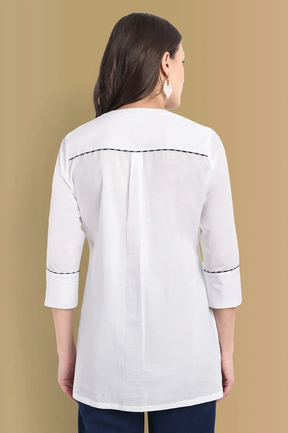 White Tunic Kurta with Check Detailing