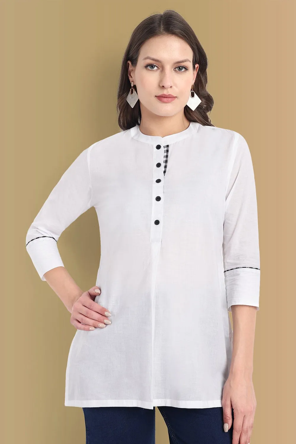 White Tunic Kurta with Check Detailing